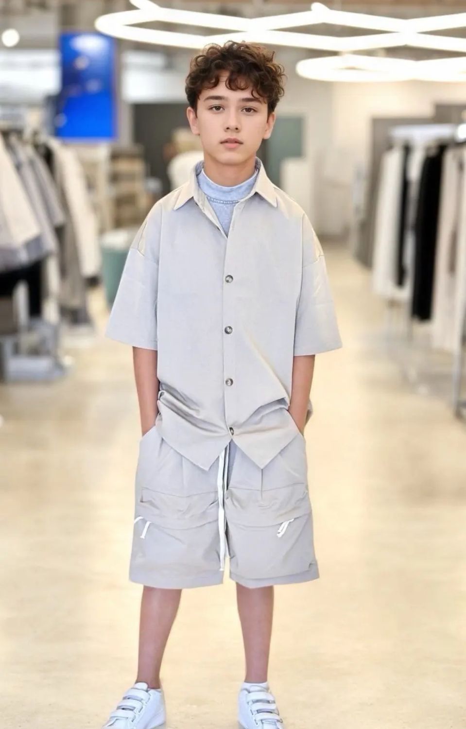 Completo corto elegante oversize BAMBINO con tasconi frontali