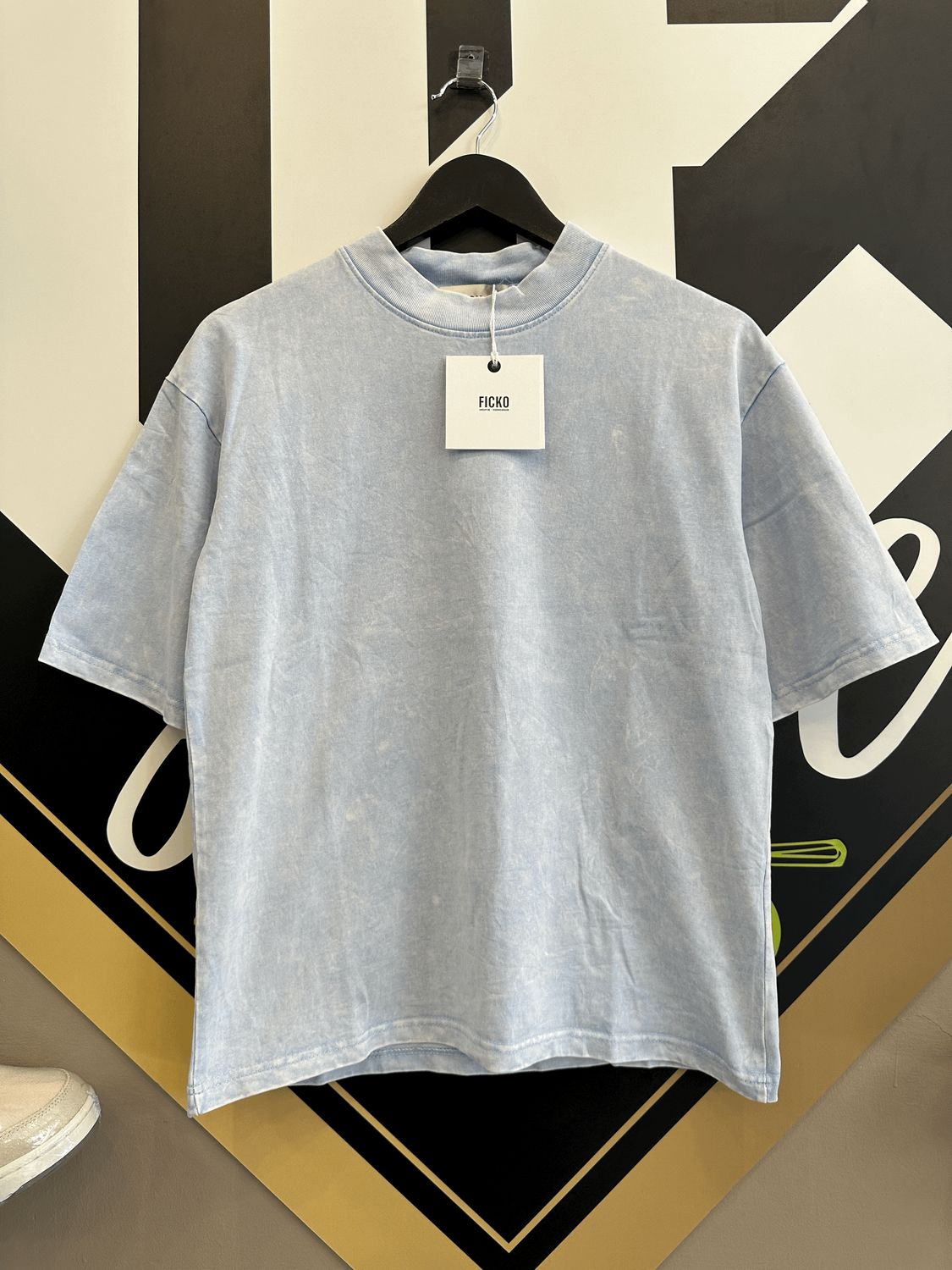 T-shirt oversize slavata collo alto BAMBINO celeste