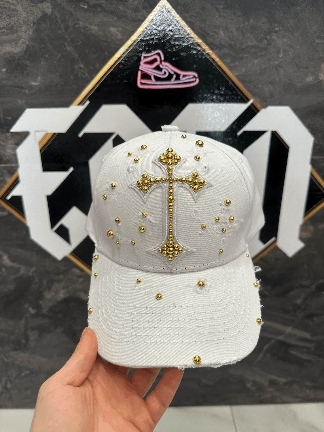 Cappello bianco Custom perle