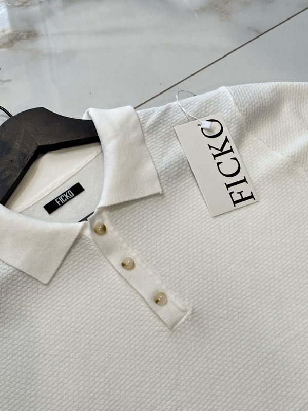 T-shirt Polo in filo ricamata regular fit  Bianca