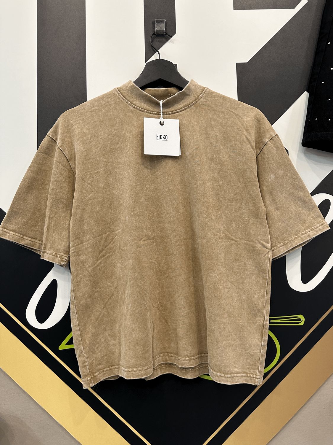 T-shirt oversize slavata collo alto BAMBINO Marrone khaki