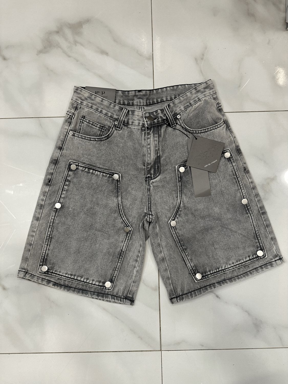 Pantaloncini Jeans Baggy bottoni grigio chiaro