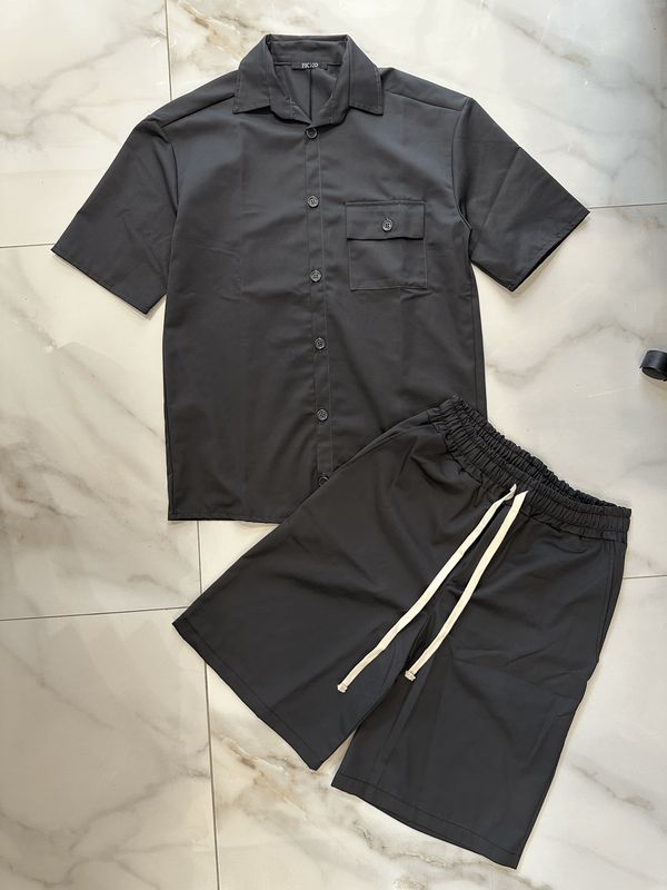 Completo PREMIUM elegante oversize Grigio piombo camicia e pantaloncini