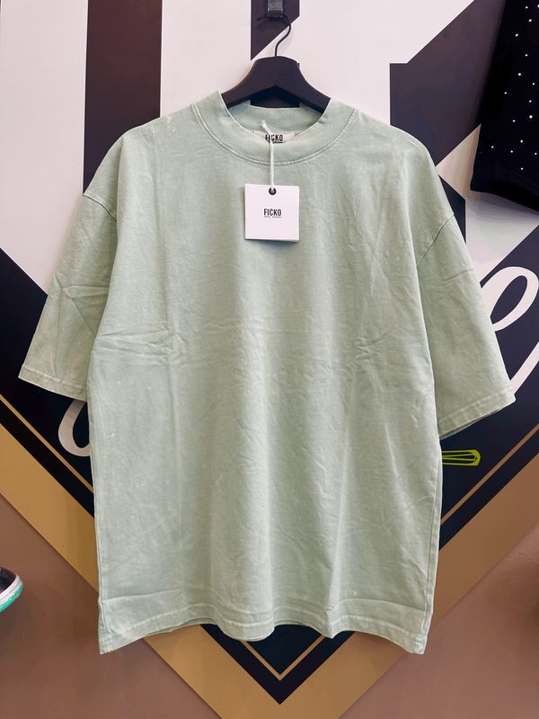 T-shirt oversize slavata collo alto Verde acqua