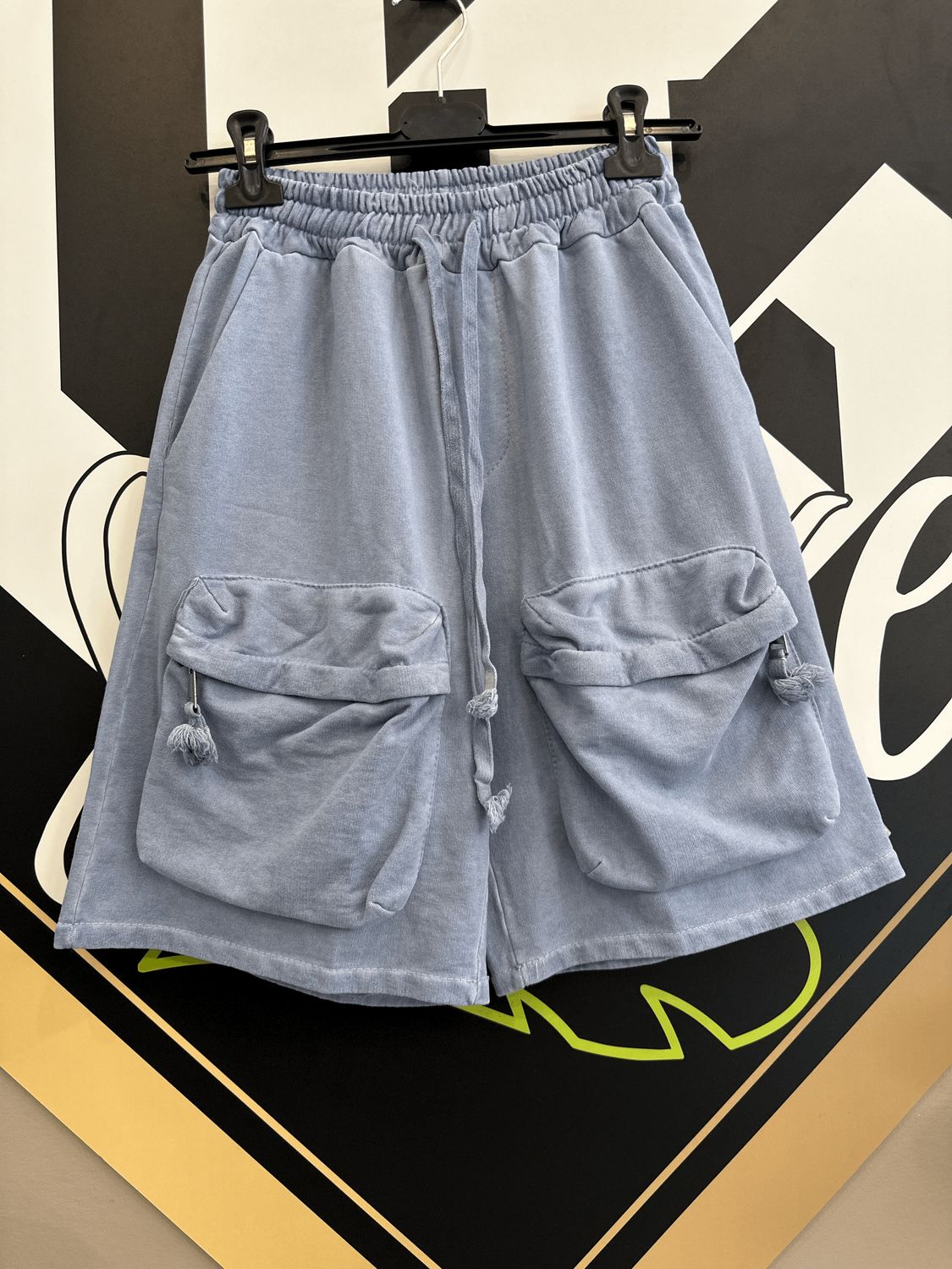 Pantaloncini oversize stone wash PREMIUM in cotone con tasconi frontali