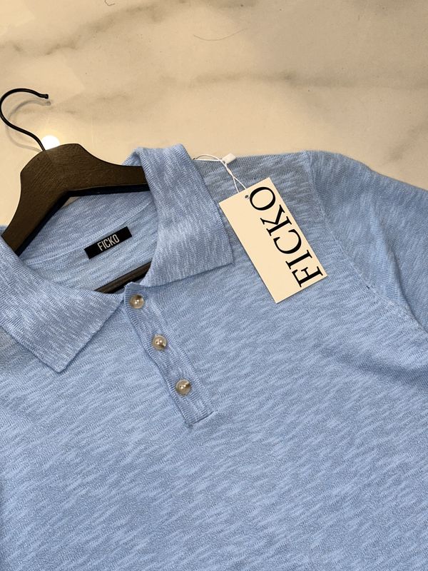 T-shirt Polo in filo ricamata regular fit Celeste