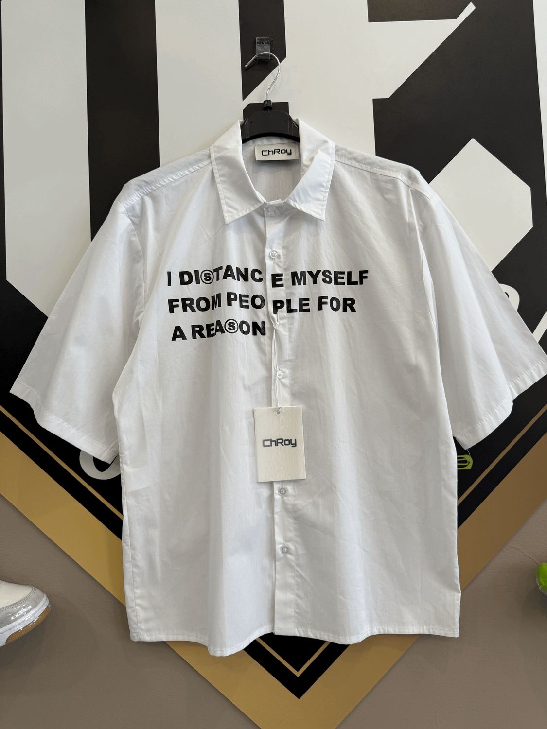 Camicia Shirt Premium Oversize Cropfit Bianco &quot;Distance Myself&quot;