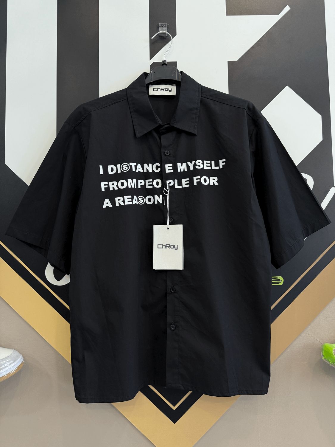 Camicia Shirt Premium Oversize Cropfit NERA &quot;Distance Myself&quot;