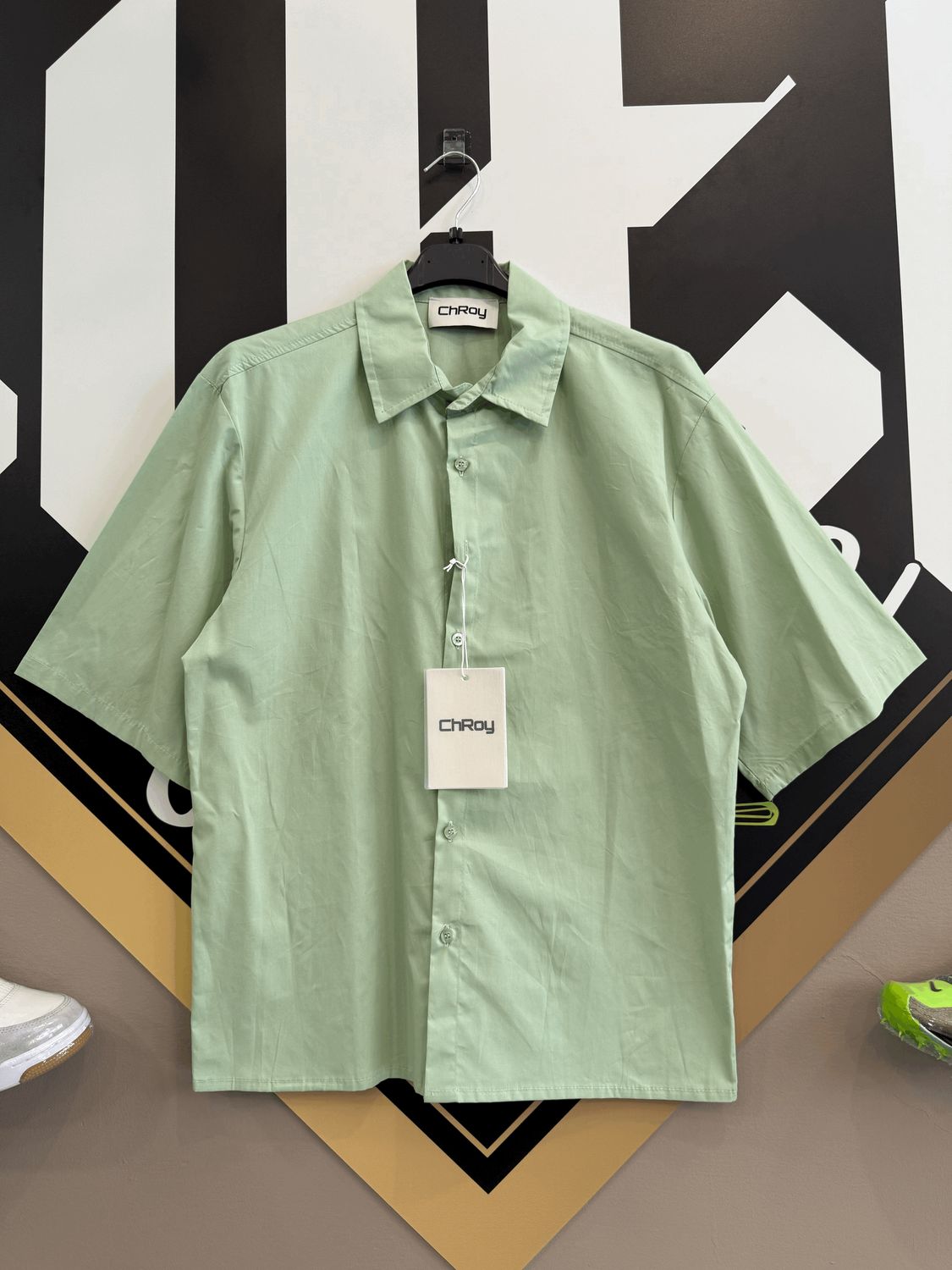 Camicia Shirt Premium Oversize Cropfit Verde Tinta unita