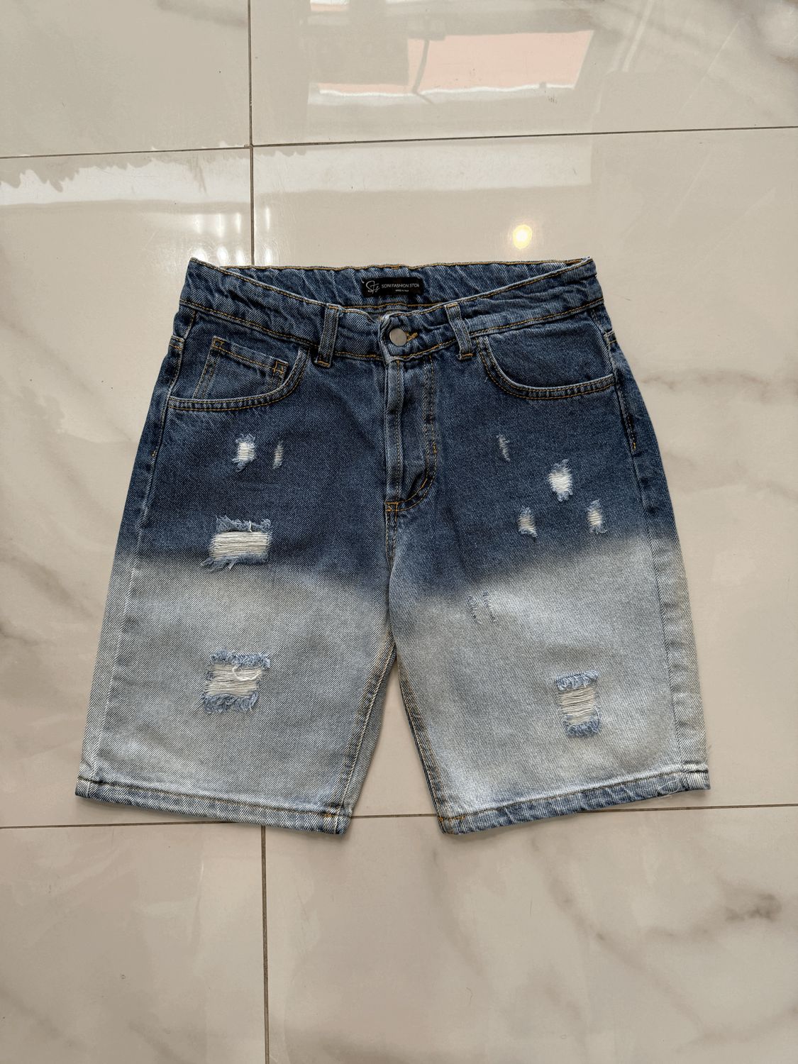 Pantaloncini jeans Strappi Made in Italy BAMBINO Celeste Slavato