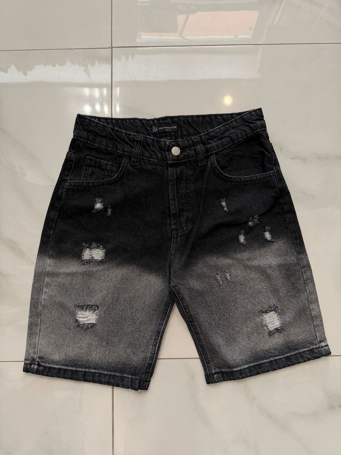 Pantaloncini jeans Strappi Made in Italy BAMBINO Nero Slavato