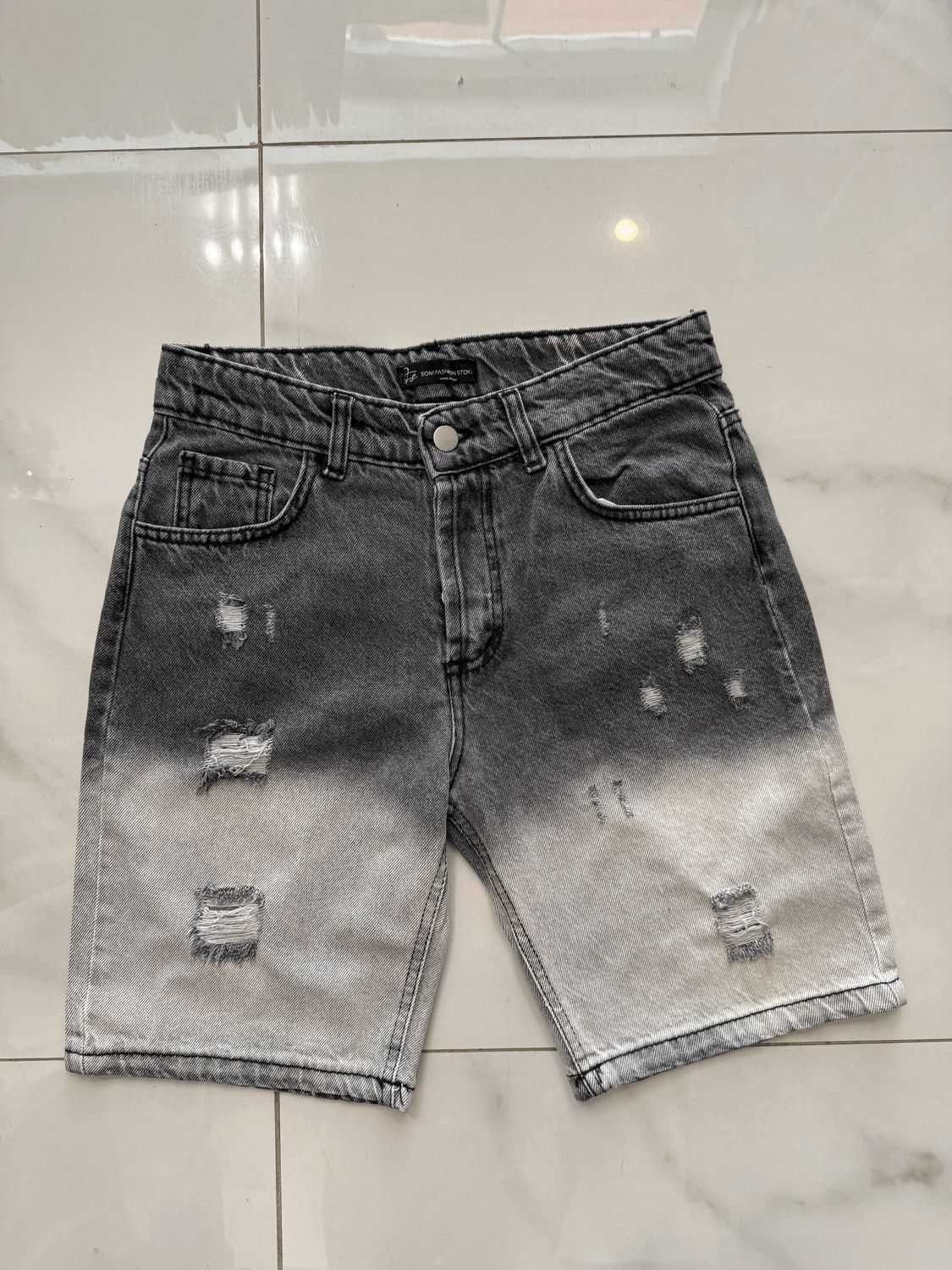 Pantaloncini jeans Strappi Made in Italy BAMBINO Grigio Slavato