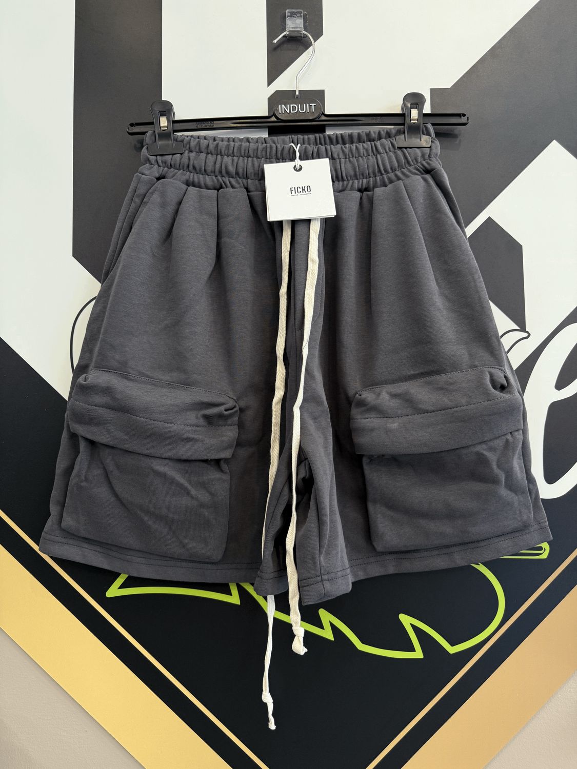 Pantaloncini di cotone con tasconi frontali Grigio Piombo