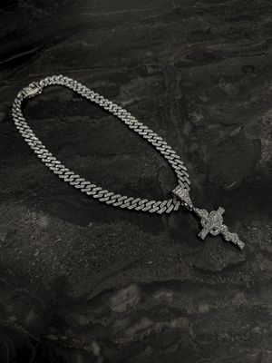 Collana Big Chain croce con diamanti argento
