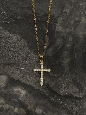 Collana croce con diamanti color oro