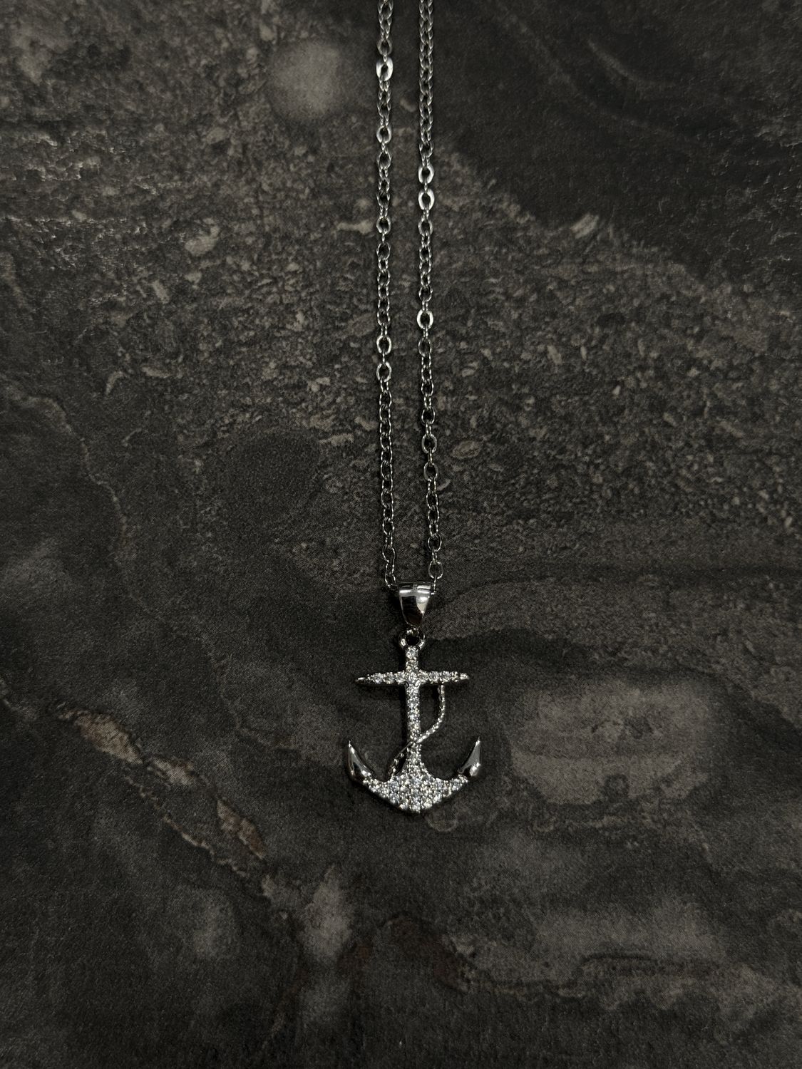 Collana Ancora con diamanti argento