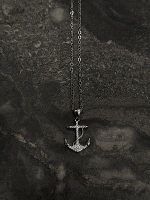Collana Ancora con diamanti argento