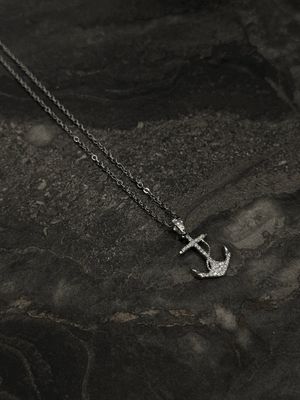 Collana Ancora con diamanti argento