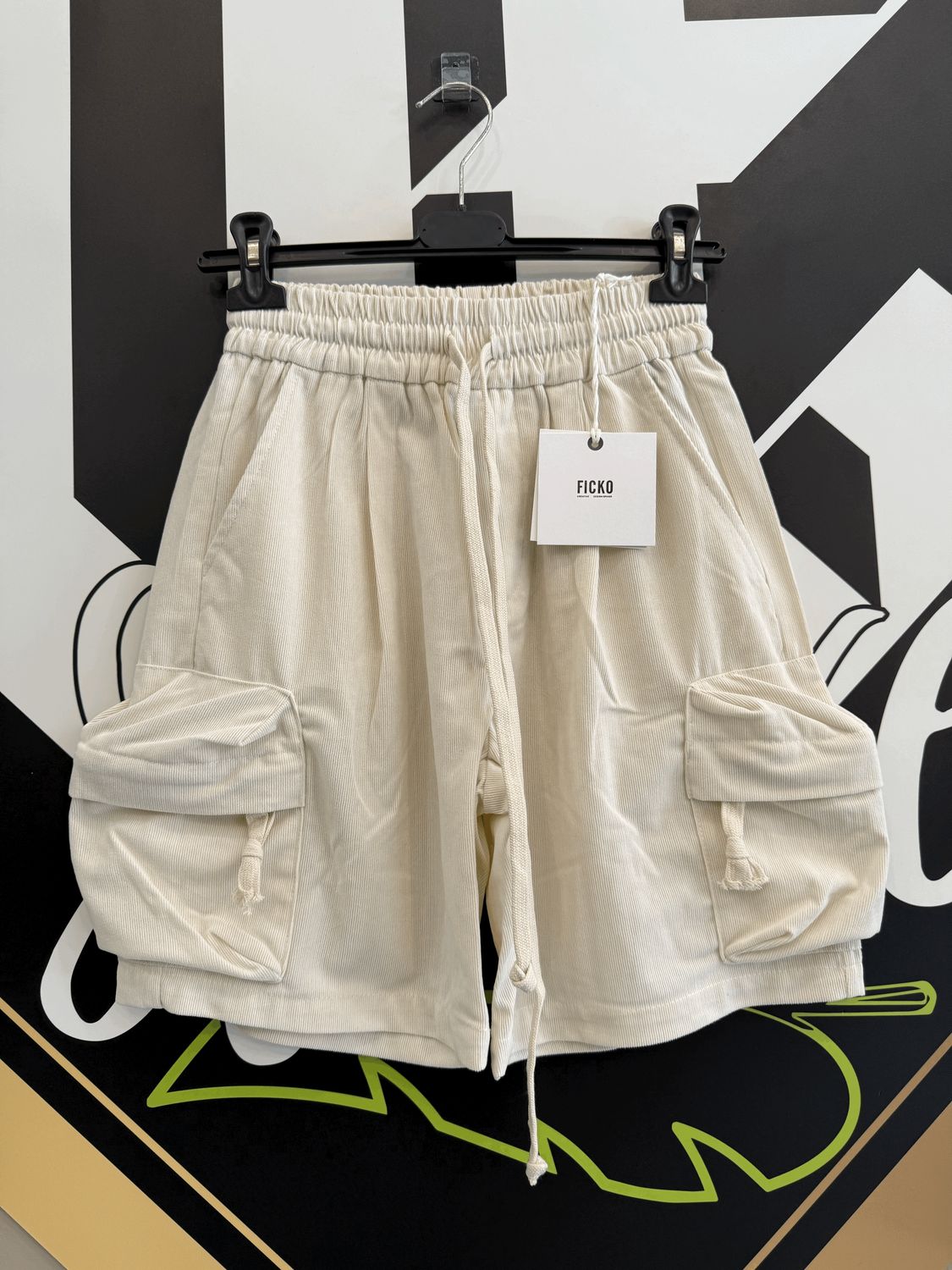 Pantaloncini a costine oversize con tasconi BAMBINO Bianco