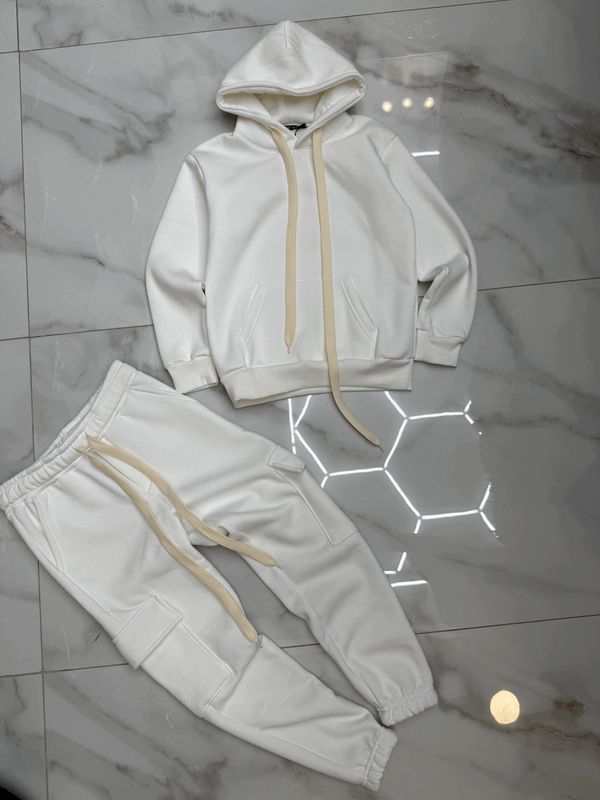 Tuta Completa boxy fit felpata BAMBINO tinta unita bianco