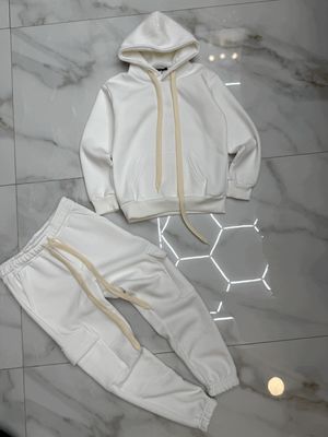 Tuta Completa boxy fit felpata BAMBINO tinta unita bianco