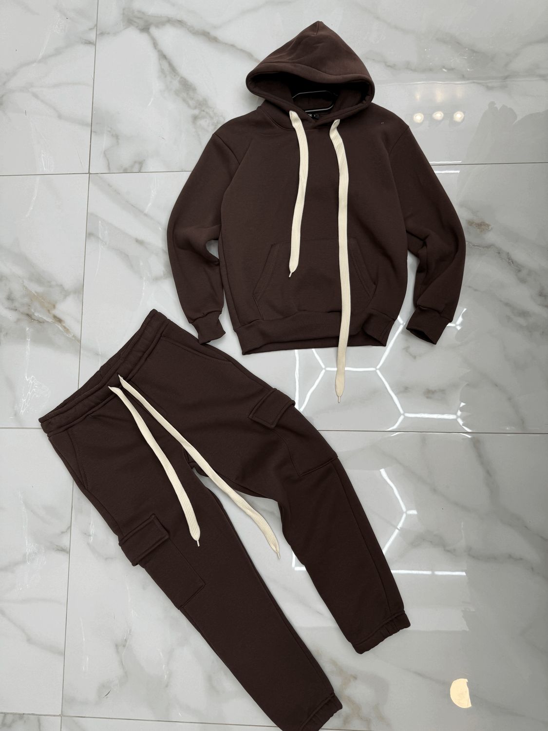 Tuta Completa boxy fit felpata BAMBINO tinta unita Marrone moka