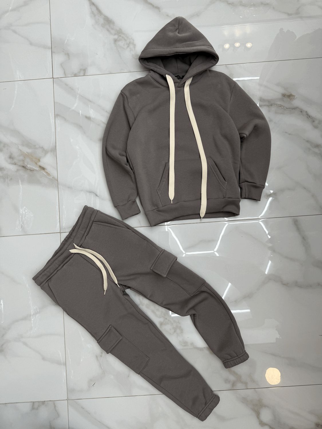 Tuta Completa boxy fit felpata BAMBINO tinta unita Grigio Campus