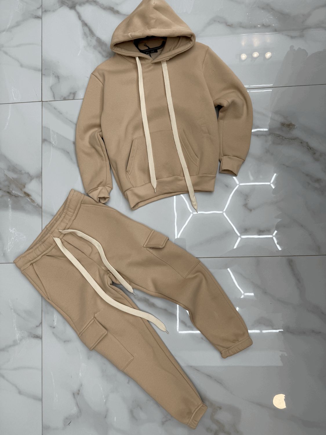 Tuta Completa boxy fit felpata BAMBINO tinta unita beige