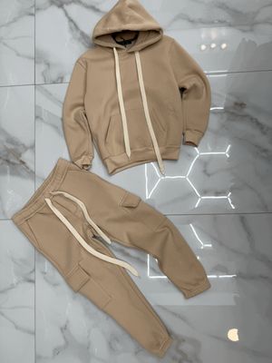 Tuta Completa boxy fit felpata BAMBINO tinta unita beige