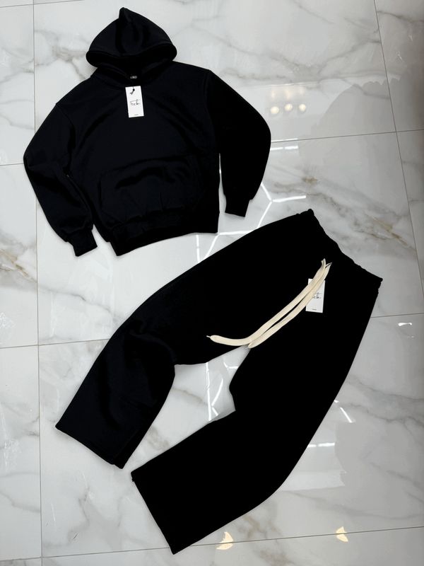 Tuta completa boxy fit felpata made in italy nero fondo largo