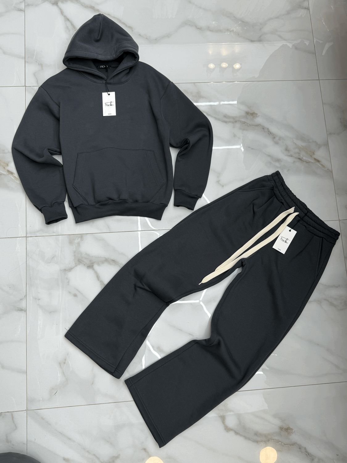 Tuta completa boxy fit felpata made in italy Grigio piombo fondo largo