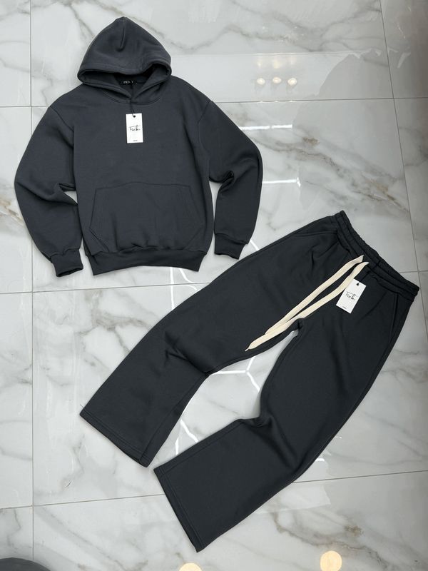 Tuta completa boxy fit felpata made in italy Grigio piombo fondo largo