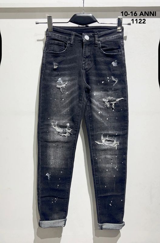 jeans Premium con chiazze di vernice e strappi nero BAMBINO