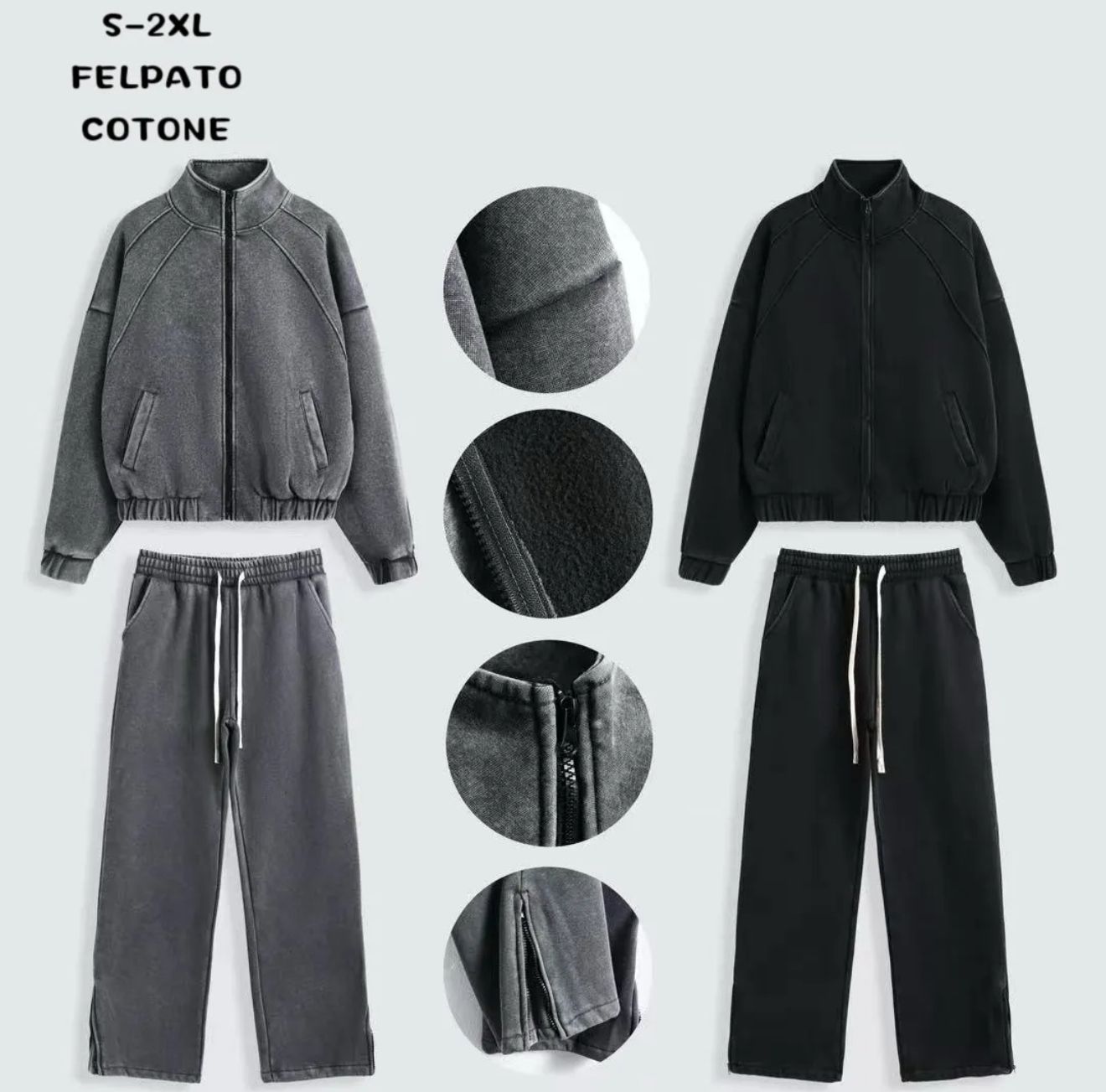 Tuta completa crop oversize felpata stone wash fondo zip 2 Colori