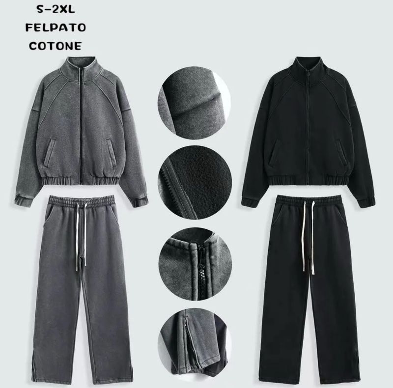 Tuta completa crop oversize felpata stone wash fondo zip 2 Colori