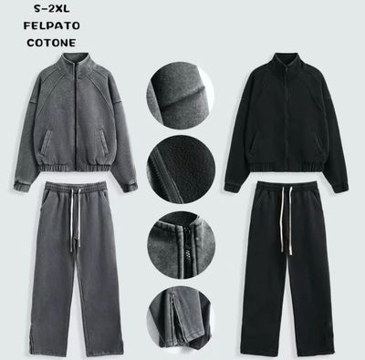Tuta completa crop oversize felpata stone wash fondo zip 2 Colori