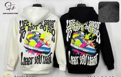 Felpa BAMBINO con cappuccio e stampa fronte retro &quot;Life is too short&quot;