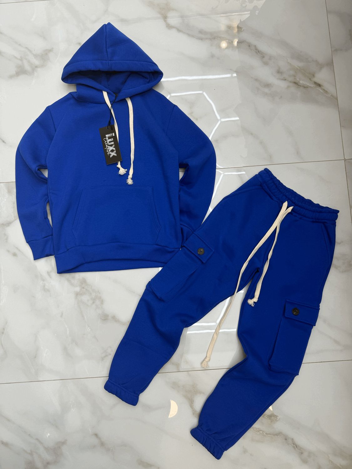 Tuta Completa boxy fit felpata BAMBINO tinta unita Blu Royal