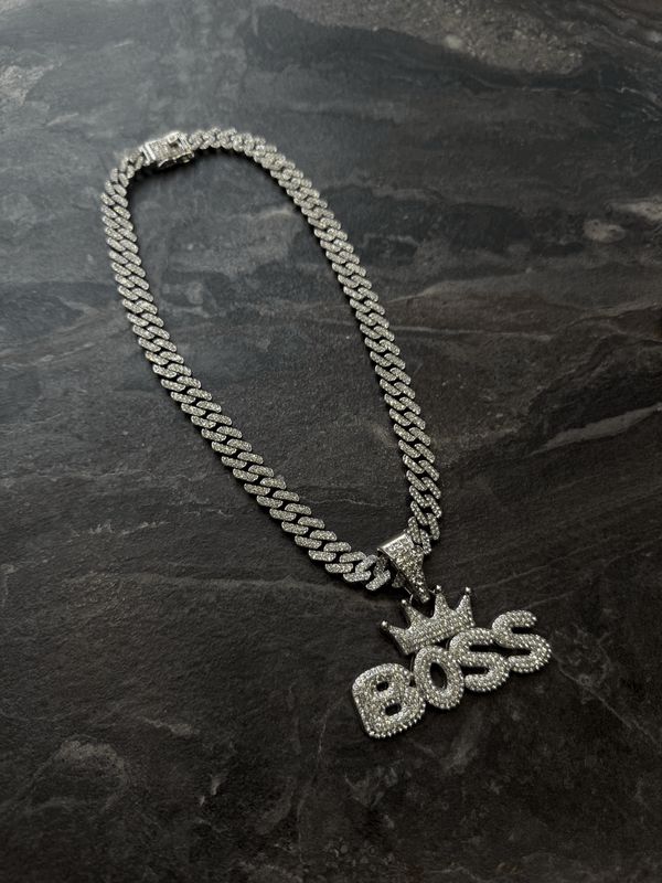 Collana Big Chain 'BOSS' con diamanti argento Collana Big Chain 'BOSS' con diamanti argento