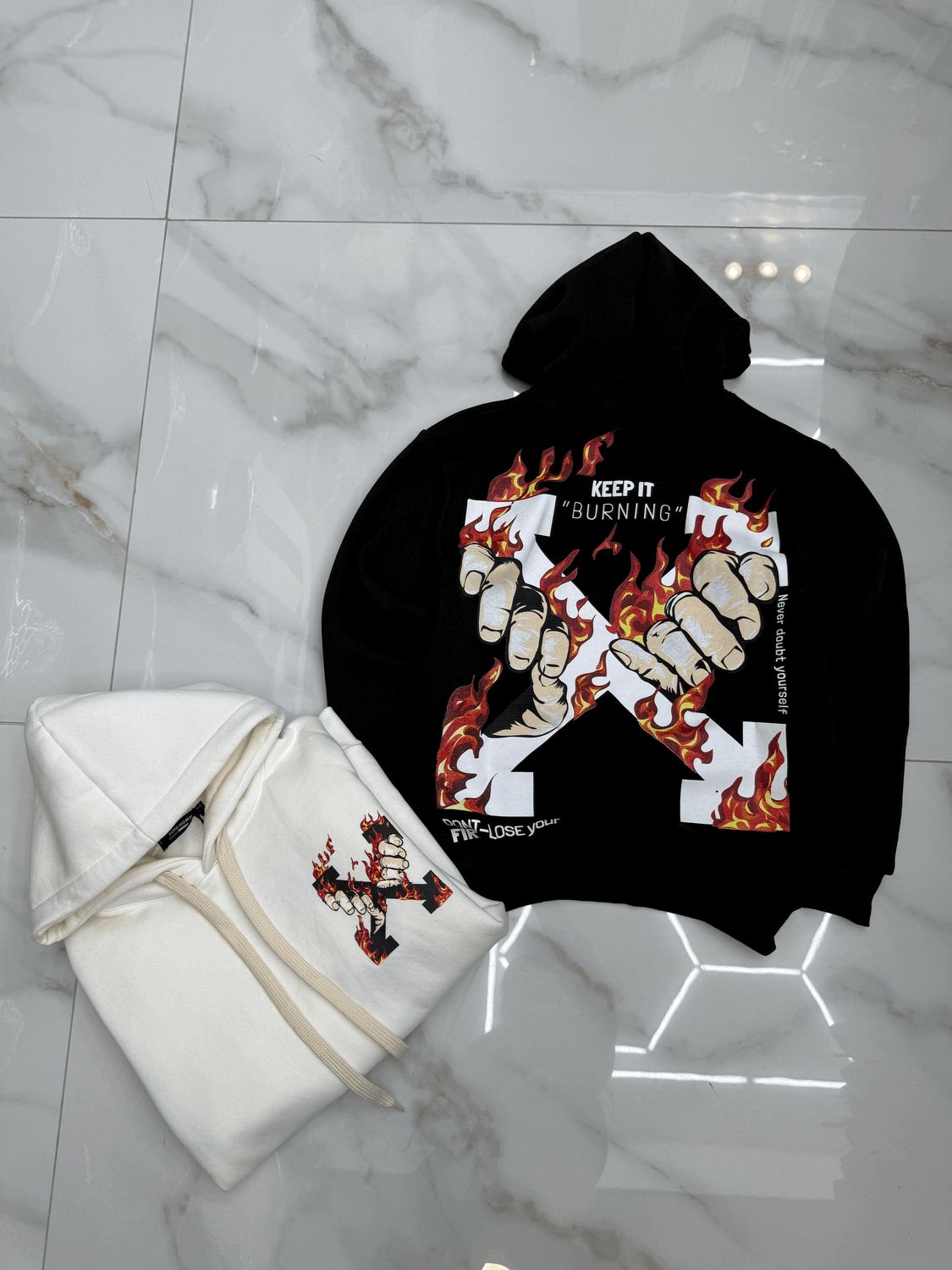 Felpa BAMBINO con cappuccio e stampa fronte retro &quot;keep it burning&quot;