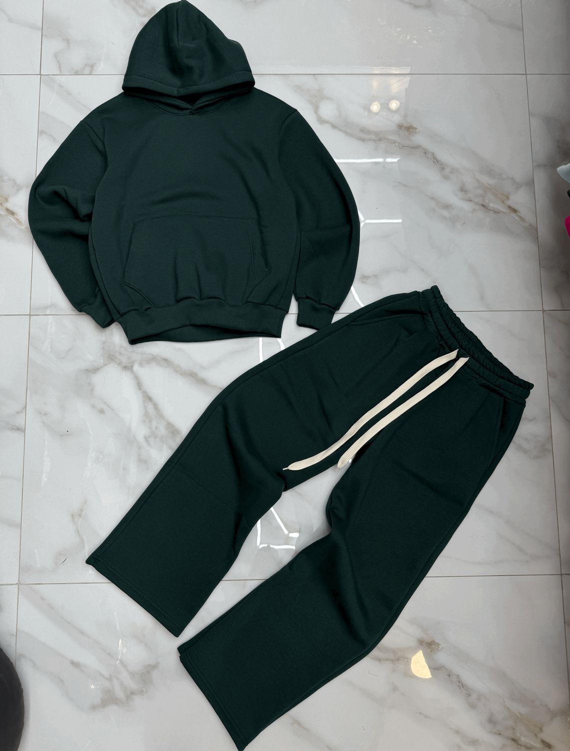 Tuta completa boxy fit felpata made in italy Fondo largo Verde scuro