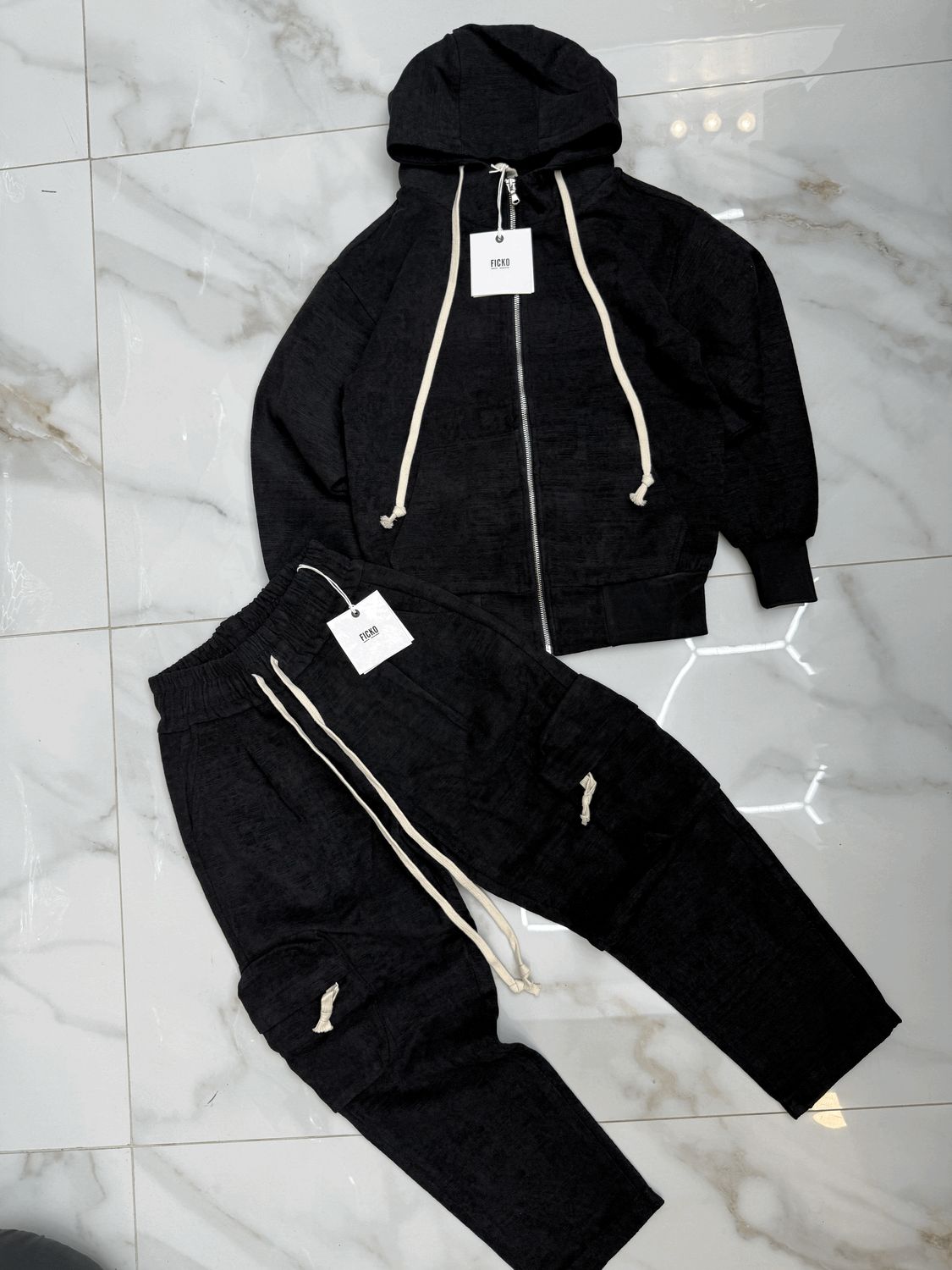 Completo Sartoriale ricamato Cargo Zip BAMBINO Nero