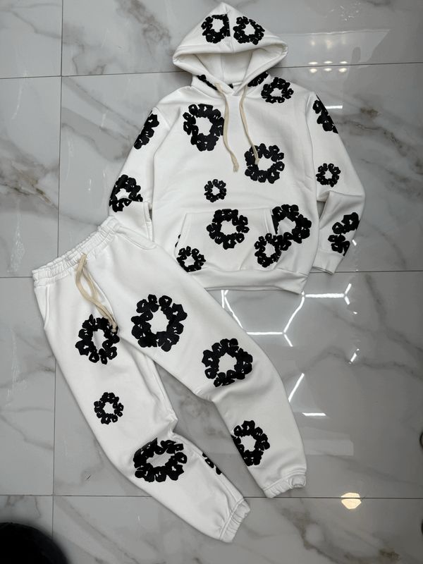 Tuta Completa boxy fit felpata BAMBINO con fiori Bianca