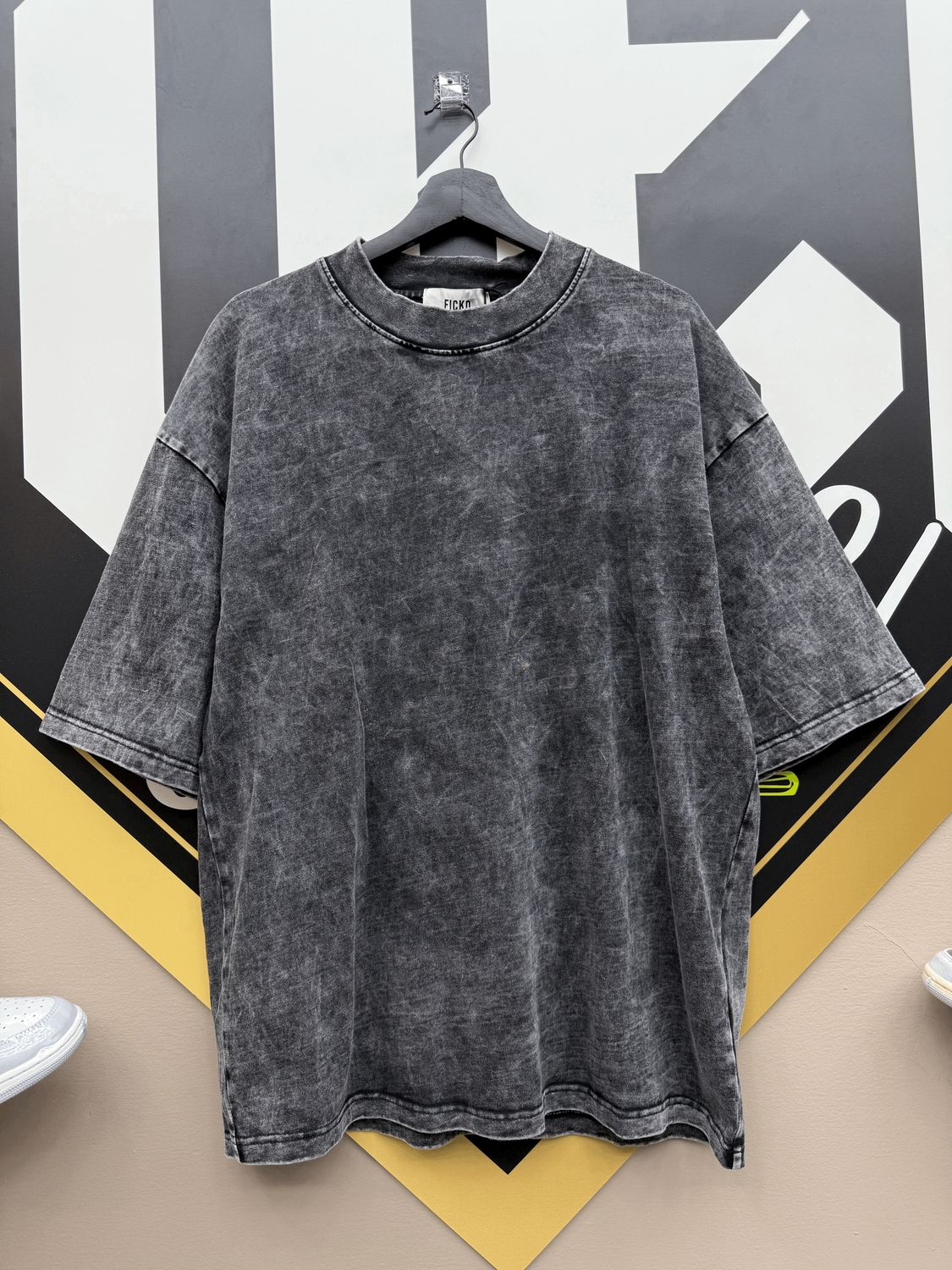 T-shirt oversize slavata PREMIUM collo alto grigio piombo