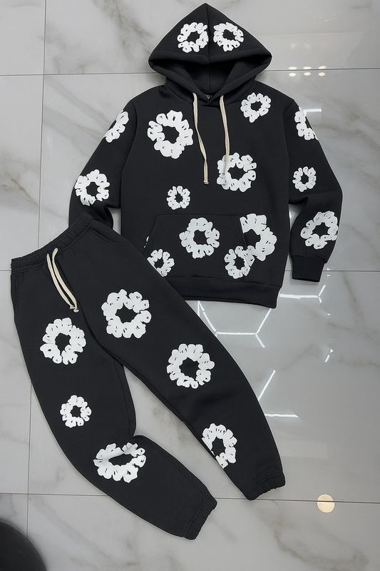 Tuta Completa boxy fit felpata BAMBINO con fiori grigio piombo