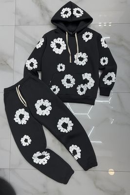 Tuta Completa boxy fit felpata BAMBINO con fiori grigio piombo