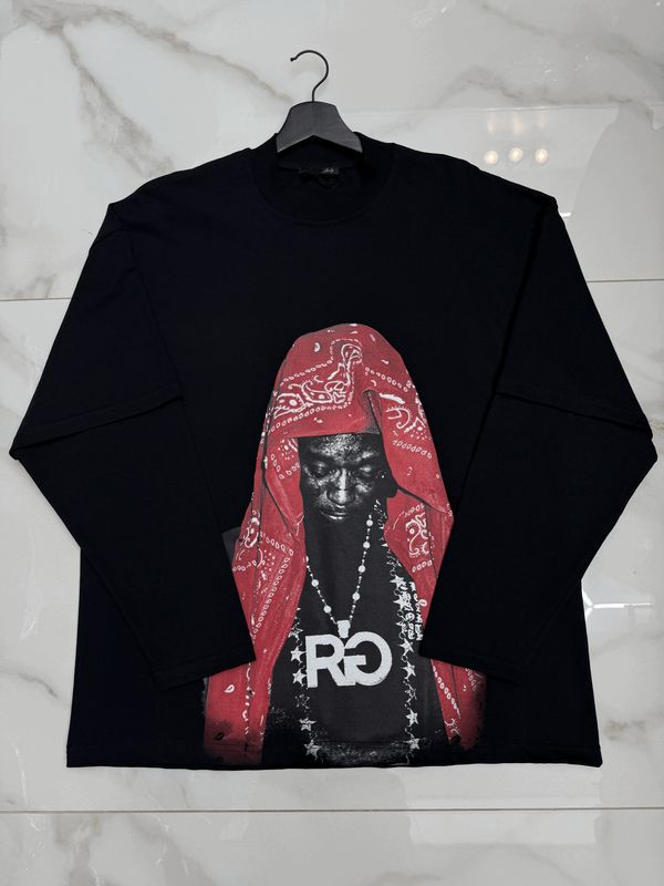 T shirt Longsleeve double 100% Cotone Premium oversize nera