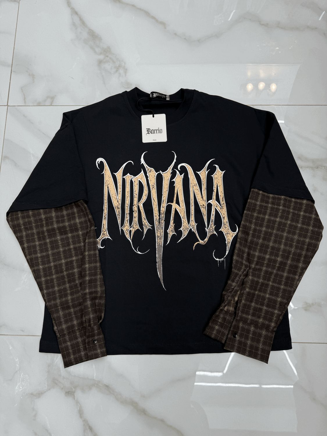 T shirt Longsleeve double 100% Cotone Premium oversize nera marrone T shirt Longsleeve double 100% Cotone Premium oversize nera marrone