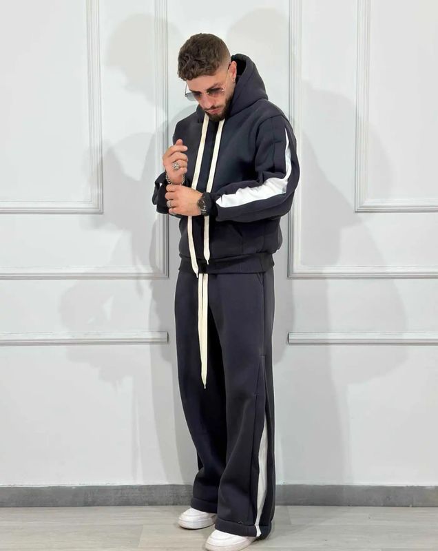 Tuta completa boxy fit felpata made in italy Grigio piombo fondo largo