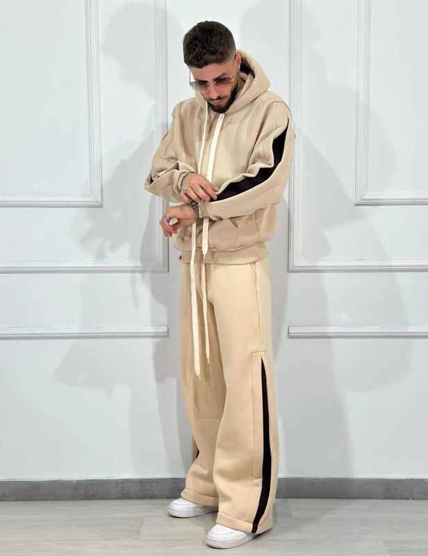 Tuta completa boxy fit felpata made in italy beige Fondo largo